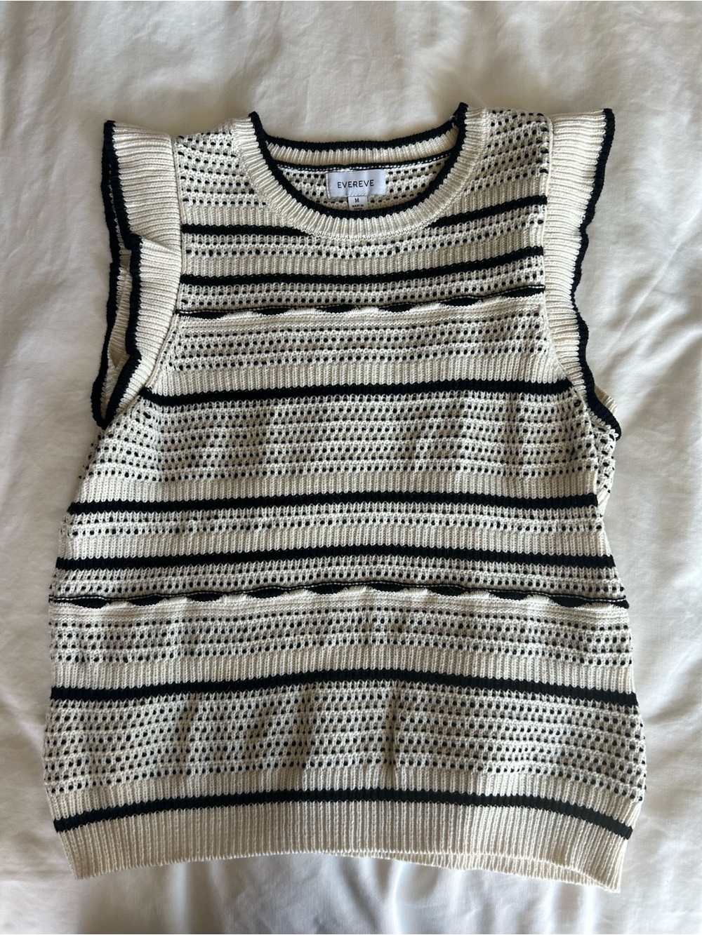 Evereve Cream and Black Striped Knit Tank